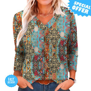 BRAND NEW XIEERDUO Long Sleeve V Neck Tunic Top - Stylish & Comfy